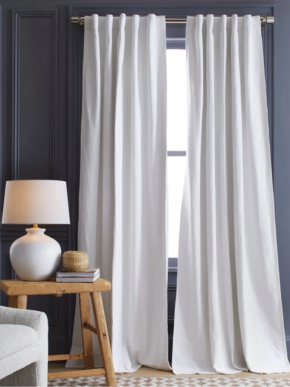 NWOT Quince White Cotton Slub Lined Curtain Set- Retail $100